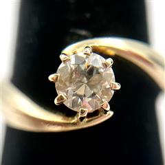 14k Yellow Gold Old European Diamond Bypass Engagement Ring Size 5.5